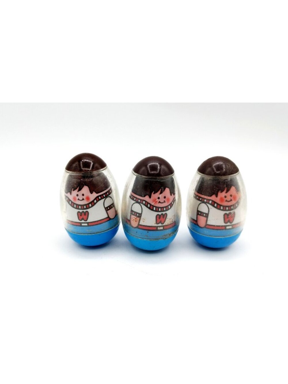 Hasbro Vintage 1973 Weeble Wobbles Lot of 3 Figures Brown Hair Boy